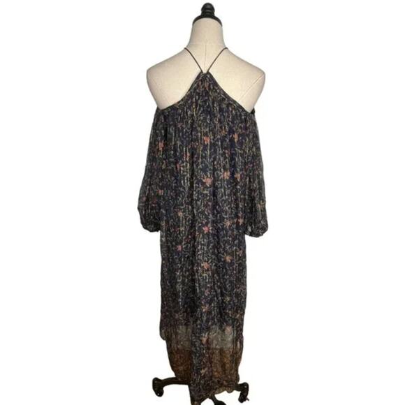 Zimmermann 3 Havoc Suspend SILK Maxi Dress Metallic Threads Off Shoulder Navy L - Picture 10 of 14